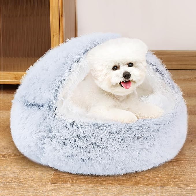 NOYAL Dog Bed Round Hooded Plush Cat Cave