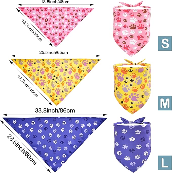 10PCS Dog Bandanas Small Medium with Paw Print Red Blue Yellow Pink Purple White Black Green Scarves for Boys and Girls Grooming Accessories Costume
