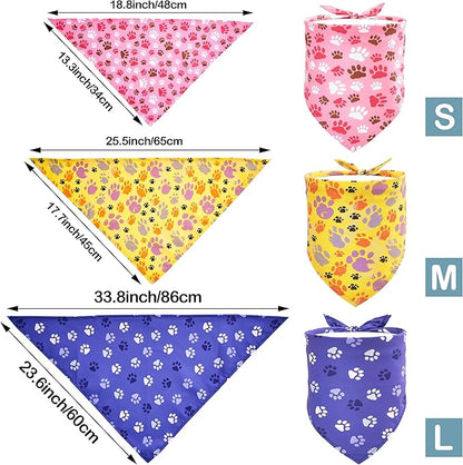 10PCS Dog Bandanas Small Medium with Paw Print Red Blue Yellow Pink Purple White Black Green Scarves for Boys and Girls Grooming Accessories Costume