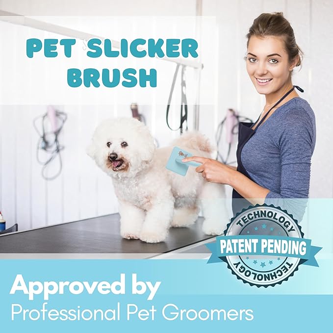 Pet Slicker Brush With Soft Massage Grooming Stainless Steel Pins - For Dematting, Shedding Fur, and Undercoat - Ideal Gift for Professional Pet Groomers - Long Slicker Brush - Flying Pawfect