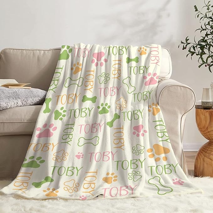 Personalized Dog Blankets Dog Paw Print Blanket Puppy Blanket 80"x60" for