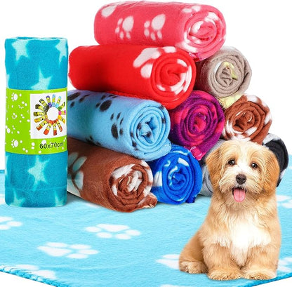 Tatuo 12 Pieces Puppy Blanket for Litter Dog Bulk Summer Throw Blanket Puppy Fleece Blanket with Paw Print Soft Sleep Mat Washable Pet Pad for Kitten Puppy Small Animals(Multiple Style)