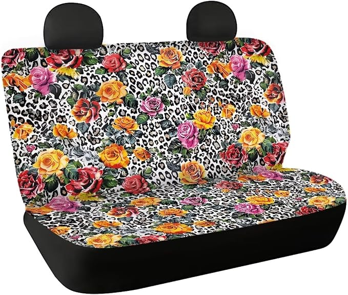 AFPANQZ Rose Leopard Car Seat Cover for Rear Bench Seats Polyester Fabric Protects Against Dirt Pet Fur Dog Hair