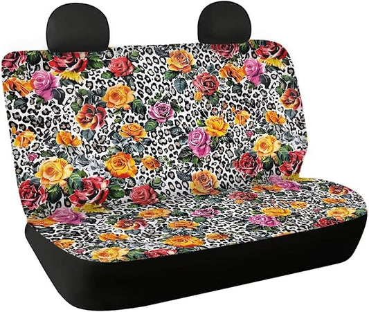 AFPANQZ Rose Leopard Car Seat Cover for Rear Bench Seats Polyester Fabric Protects Against Dirt Pet Fur Dog Hair