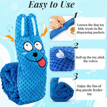 Squeaky Dog Puzzle Toys Interactive Plush Dog Toys Snuffle Mat for Dogs IQ Training Toys Foraging Instinct Training Puppy Toys for Small, Medium, and Large Dogs (Blue Rabbit)