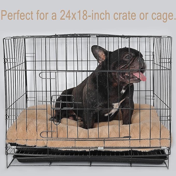 24 Inch Dog Crate Bed for Small Dogs Fit Metal Dog Crates,Ultra Soft Dog Bed for Crate 24x18 Washable with Anti-Slip Bottom,Pet Kennel Pad Mat for 24 Inch Cage Flat Puppy Mattress,Light Brown