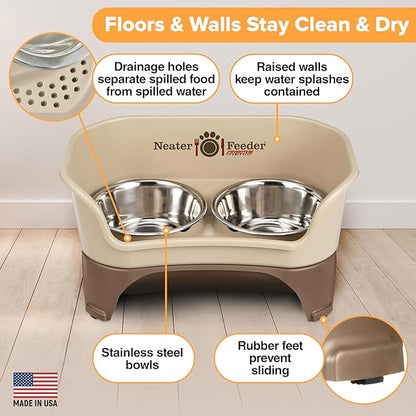 Neater Feeder - Express Model - Mess-Proof Dog Bowls (Medium/Large, Cappuccino) – Made in USA – Elevated, No Spill, Non-Tip, Non-Slip, Raised Stainless Steel Food & Water Pet Bowls