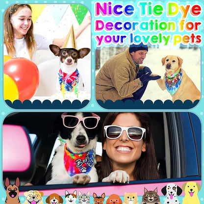 50 Pcs Tie Dye Dog Bandanas with Words