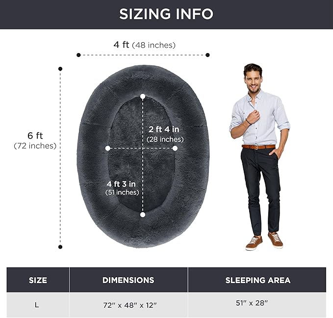 Bedsure Memory Foam Human Dog Bed 72"x48"x12" Calming