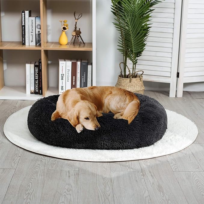 Coohom Oval Calming Donut Cuddler Dog Bed Bed(30"/36"/43") for (XXL(43"x34"x8"), Dark