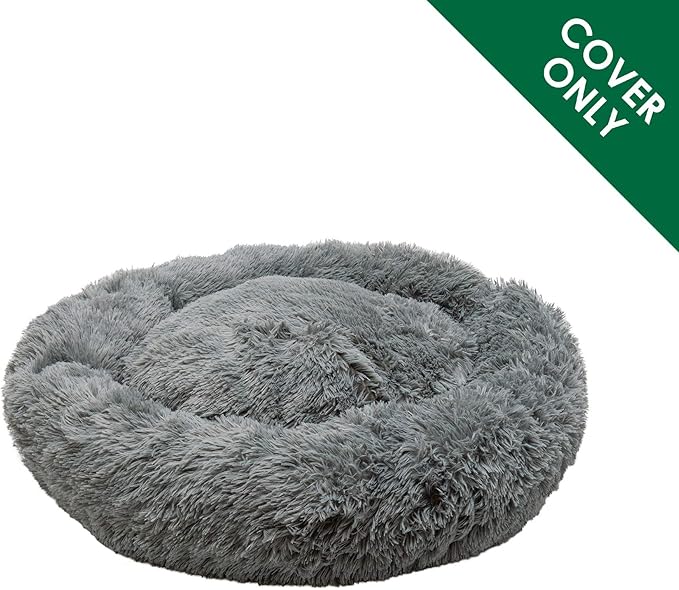 Furhaven Replacement Donut Dog Bed Cover Plush Long Faux Fur Calming Cuddler, Machine Washable - Gray, Large