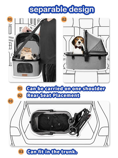Medium Pet Stroller for Dogs Up to 66lbs 2 in 1 Pet 2 Dogs, 180 ̊ 4 Wheels