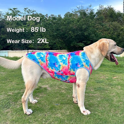 Dog Tie dye Sleeveless T Shirt Colorful Blue Printed Dogs Vest Shirt Pajamas Breathable Stretchy Summer Clothes for large Dog Boys Girls（X-Large,Blue）
