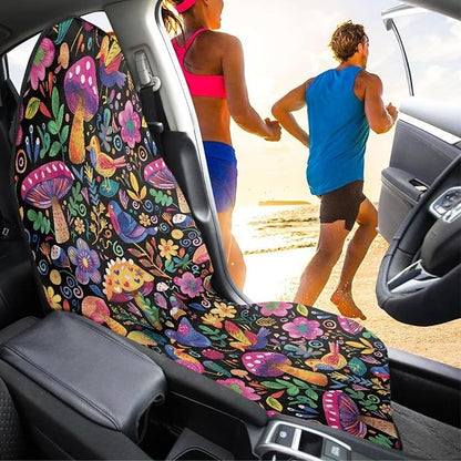 Mushroom Daisy Sweatproof Towel Car Front Seat Cover Non-Slip Bucket Seat Protector Easy to Install for Athletes