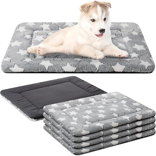 4 Pcs Dog Bed Mat Dog Crate Pad Reversible Dog Crate Mat Machine Washable Dog Bed Pad Star Pet Sleeping Mat Kennel Bed Pad for Crate for Small, Medium, Large Dog (Gray,18 x 24 x 1.6 Inch)