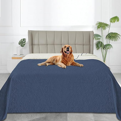 Easy-Going Waterproof Dog Bed Cover Reversible Leak Proof Pet Blanket Replacement Mat for Furniture Washable Couch Cover Sofa Cover for Dogs Cat(82x120 Inch, Navy/Ivory)