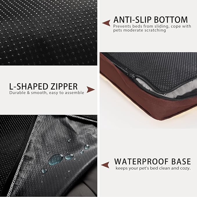 Dog Crate Bed Waterproof Deluxe Plush Dog Beds with Removable Washable Cover Anti-Slip Bottom Pet Sleeping Mattress for Large 23 x 17 inch,