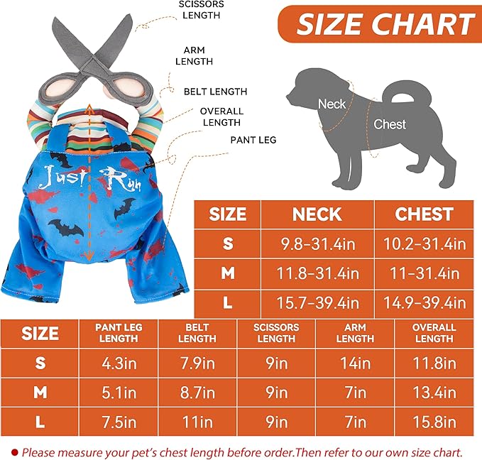 Chucky Doll Dog Costume,Cute Dog Halloween Costumes Christmas Cosplay Outfit,Scissors Style Doll Dog Clothes, Funny Puppy Party Clothes for Small Dogs Cats Large