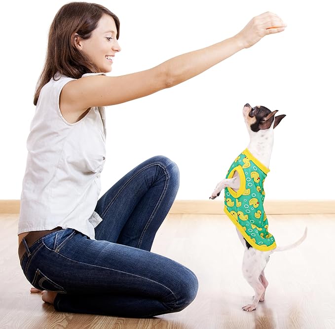 Adorable Yellow Duck Dog Shirt: Lightweight Polyester Cartoon Puppy Vest, Small Medium & Large Dog T-Shirt, Summer Pet Clothes, Cute Dog Apparel, Breathable Dog Tank Top XS