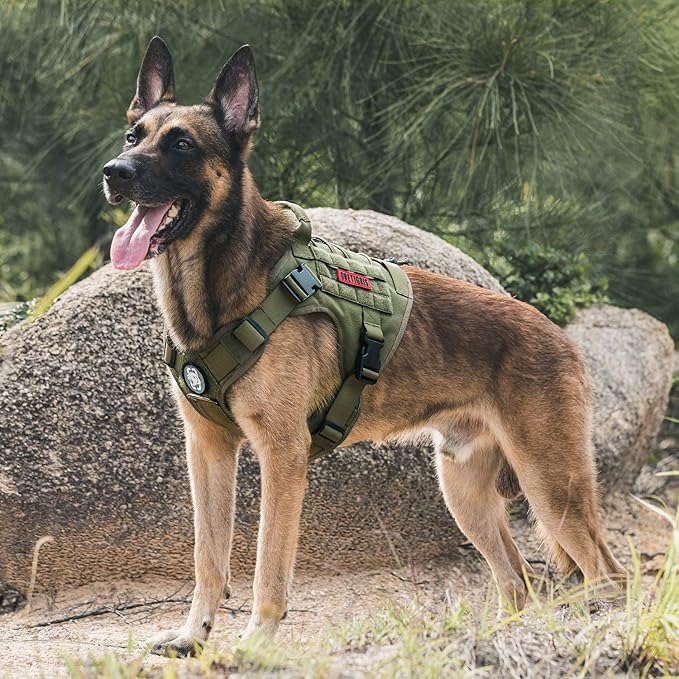 OneTigris Tactical Dog Harness Vest,No-Pull Service Dog Vest with Hook & Loop Panels,Adjustable Dog Vest Harness for Walking Hiking Training(Green,XXS)