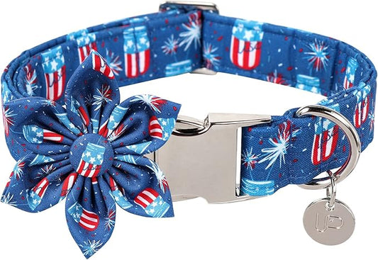 4th of July Dog Collar with Bow Tie 16-26in