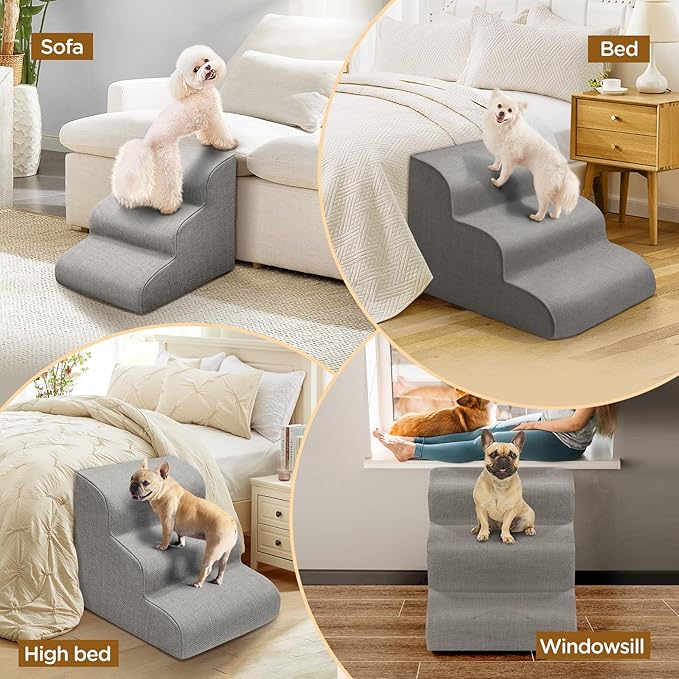 Gimars Extra Wide Sturdy 30D High Density Foam Dog Stairs for High Beds for Small Medium Large Dogs