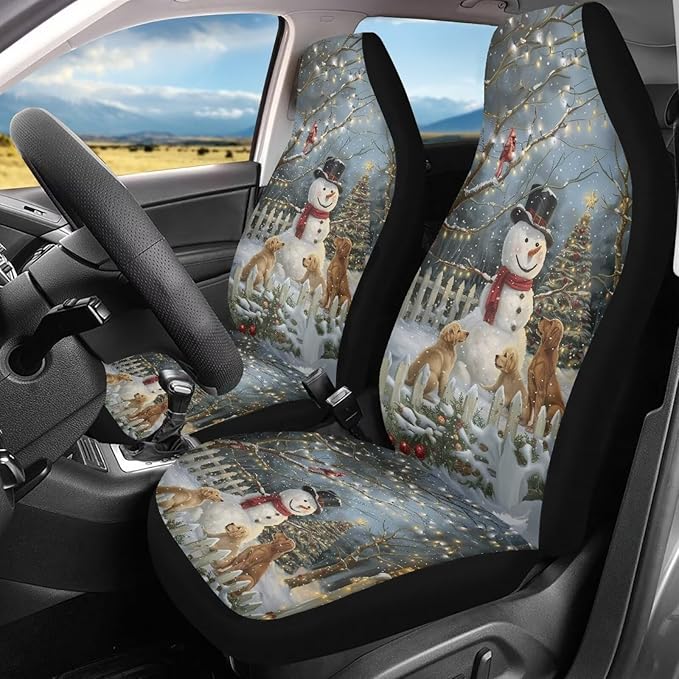 Christmas Snowman Light Car Seat Covers Full Set of 2