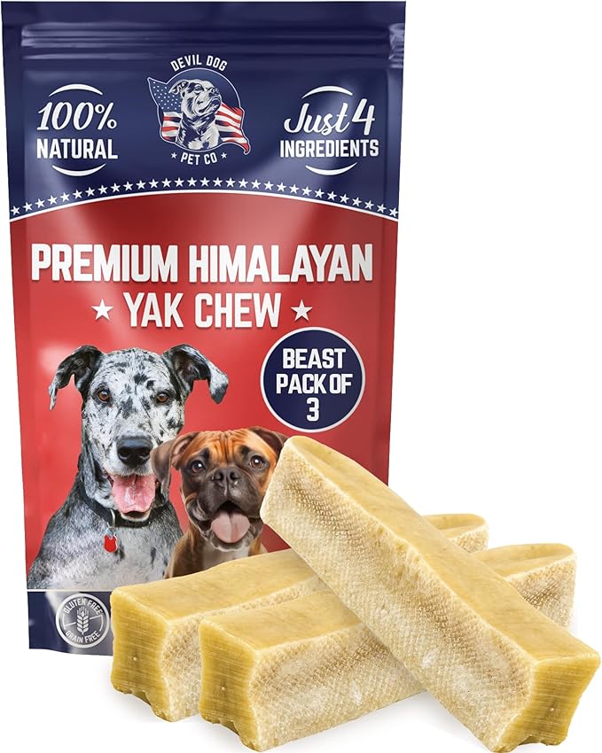 Devil Dog Pet Co. Himalayan Yak Chews – Beast 3 Pack, Yak Cheese Dog Chews, 100% Natural & Healthy, Odor Free, Long Lasting, Yak Chew Treats – Premium Yak Milk Dog Chew, Yak Bones for Dogs