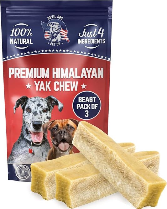 Devil Dog Pet Co. Himalayan Yak Chews – Beast 3 Pack, Yak Cheese Dog Chews, 100% Natural & Healthy, Odor Free, Long Lasting, Yak Chew Treats – Premium Yak Milk Dog Chew, Yak Bones for Dogs