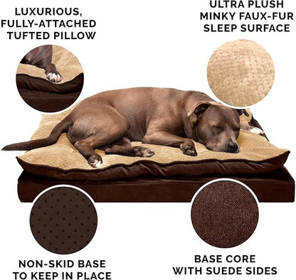 Furhaven Orthopedic Dog Bed for Large Dogs w/ Pillow Cushion Top & Removable Washable Cover 95 lbs