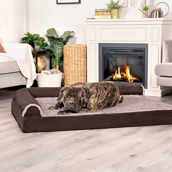 Furhaven Cooling Gel Dog Bed for Large Dogs w/ Removable Bolsters & Washable Cover 125 lbs