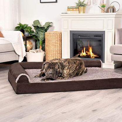 Furhaven Cooling Gel Dog Bed for Large Dogs w/ Removable Bolsters & Washable Cover 125 lbs