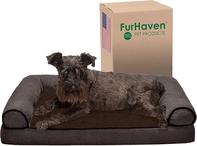 Furhaven Memory Foam Dog Bed for Medium/Small Dogs w/ Removable Bolsters & Washable Cover 35 lbs