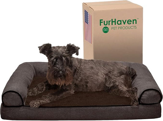 Furhaven Memory Foam Dog Bed for Medium/Small Dogs w/ Removable Bolsters & Washable Cover 35 lbs