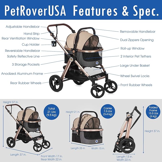 HPZ Pet Rover Prime 3-in-1 Luxury Dog/Cat Stroller