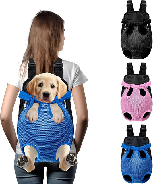 Hands-Free Pet Carrier Backpack for Dogs and Cats - Comfortable Adjustable Legs Carrier - Easy-Fit Design - Perfect for Traveling, Hiking and Camping - Small and Medium Pets (Blue, Large)