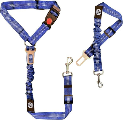 Reflective 2 in 1 Dog Cat Seat Belt Stretchable, Expandable Harness Leash and Headrest Collar Accessary for Vehicle, Pet Safety, Nylon, Heavy Duty and Elastic (Blue)