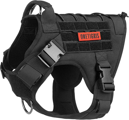 OneTigris Tactical Dog Harness Vest with Handle, Dog Harness for Large Medium Dogs,No-Pull Service Dog Vest with Hook & Loop Panels,Adjustable Dog Vest Harness for Walking(Black,Small)