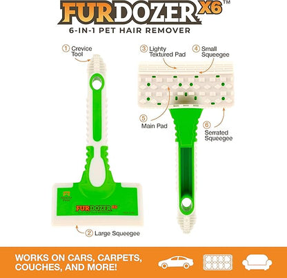 FurDozer X6 Pet Hair Remover & Auto Detailing Tool - Cat & Dog Hair Remover for Carpets, Car Interiors, Couches, Bedding, & Pet Furniture - Reusable Pet Hair Removal Tool for Fur & Lint (2-Pack)