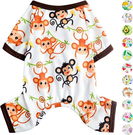 Dog Pajamas Pjs Spring Summer Dog Clothes for Small Dogs Girl - Boy - Medium Size Dogs, Soft Stretchy Puppy Clothes Doggie Onesies Cat Pet Jammies Outfit (Cute Monkey, XX-Large)