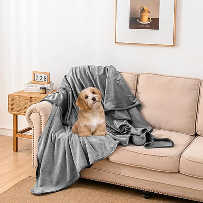 100% Waterproof Dog Blanket, 68x82 inches Soft Leak Proof Pet Couch Throw for Sofa, Bed Furniture Protector Covers from Dogs Puppys Cats Washable-Light Grey+Dark Grey