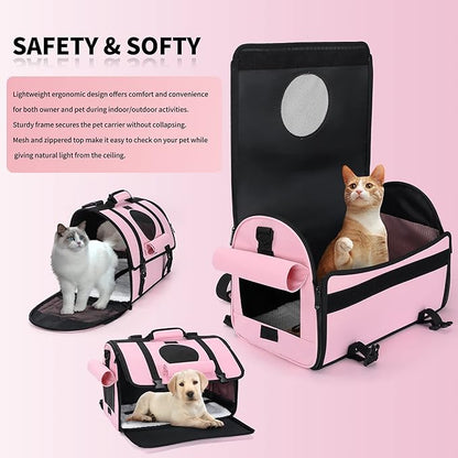 Mile High Life | Outdoor Travel Pet Carrier | Hiking Outdoor Dog Carrier Backpack | Collapsible Dog Carrier for Small Medium Dogs | Cat Crates w Breathable Mesh with Soft-Sided (Pink)