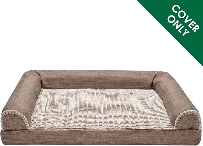 Furhaven Replacement Dog Bed Cover Luxe Faux Fur & Performance Linen Sofa-Style