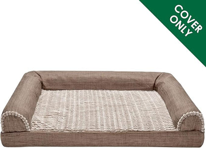 Furhaven Replacement Dog Bed Cover Luxe Faux Fur & Performance Linen Sofa-Style