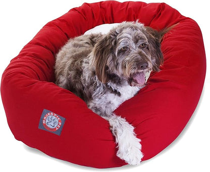 52 inch Red & Sherpa Bagel Dog Bed By Majestic Pet Products