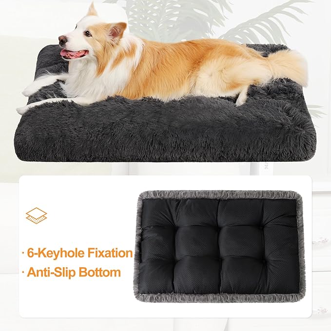 KSIIA Dog Crate Bed Washable Dog Beds for Large Dogs Deluxe Plush Fluffy Comfy Thick Kennel Pad Anti-Slip & Anti-Scratch Pet Sleeping Mat 35 x 23 Inch,