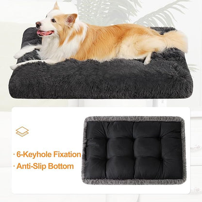 KSIIA Dog Crate Bed Washable Dog Beds for Large Dogs Deluxe Plush Fluffy Comfy Thick Kennel Pad Anti-Slip & Anti-Scratch Pet Sleeping Mat 35 x 23 Inch,