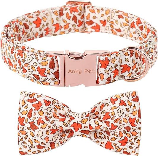 ARING PET Fall Dog Collar-Cute Maple Leaves Dog Collar with Bow