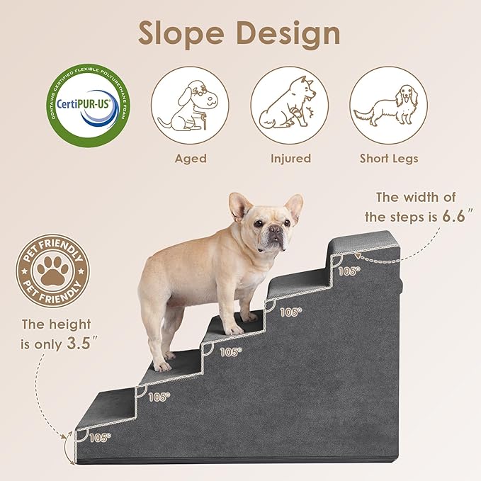 EHEYCIGA Dog Stairs for Small Dog 22.5”H 5-Step Slope