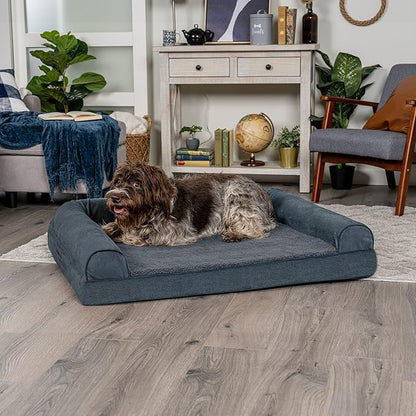 Furhaven Memory Foam Dog Bed for Large Dogs w/ Removable Bolsters & Washable Cover 95 lbs
